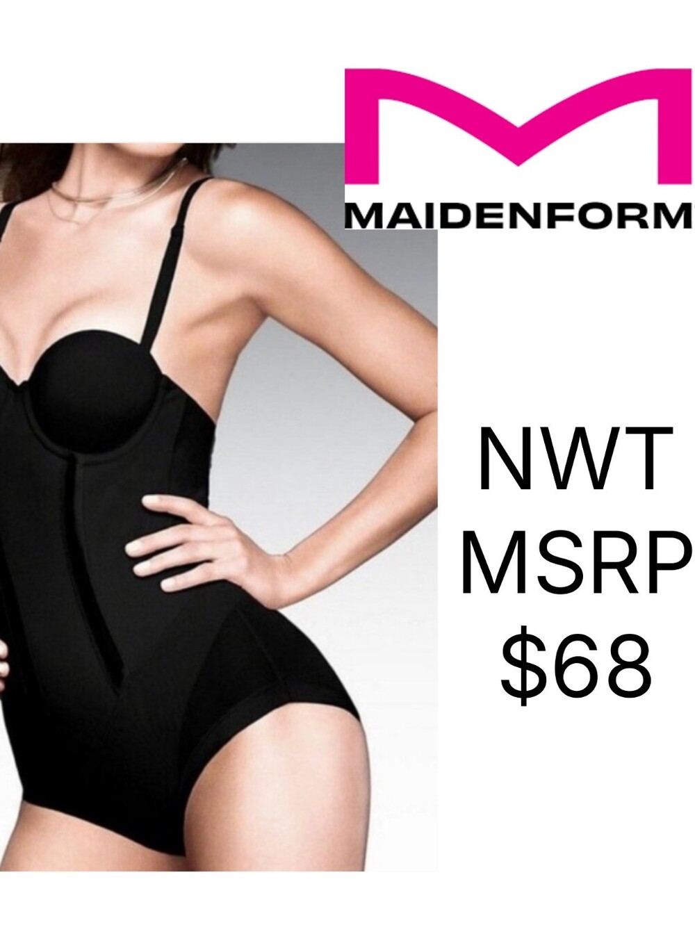 NWT Maidenform Shaper Built in Bra Tummy Control FIRM FL1256 Black